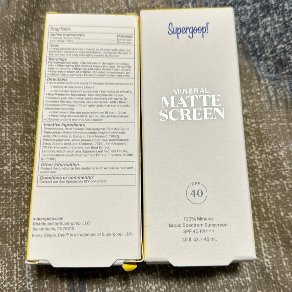 Supergoop mineral matte screen spf 40. Only used once!! opened on 3/8/24.